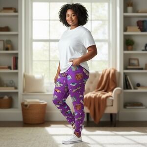 LuLaRoe Book Print Leggings Womens TC2 Purple Novelty Teacher Librarian Reading